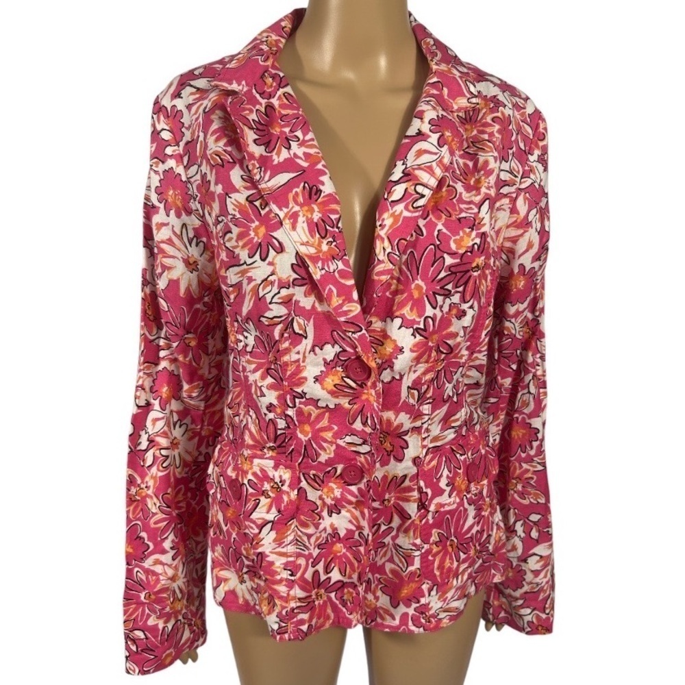Studio Works Linen/Cotton Pink Floral Print Adjustable Blazer Barbiecore Size M